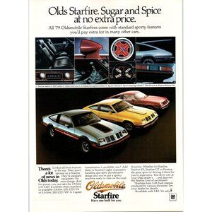 1979 Oldsmobile Starfire Lineup Firenza GT Vintage Print Ad Man Cave Wall Art